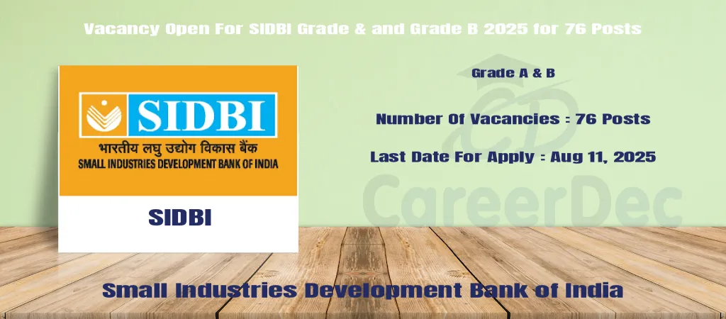 Vacancy Open For SIDBI Grade & and Grade B 2025 for 76 Posts logo