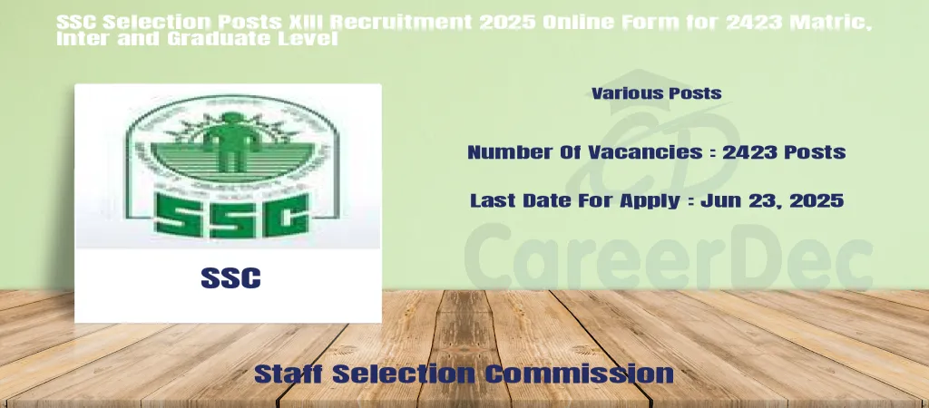 SSC Selection Posts XIII Recruitment 2025 Online Form for 2423 Matric, Inter and Graduate Level logo
